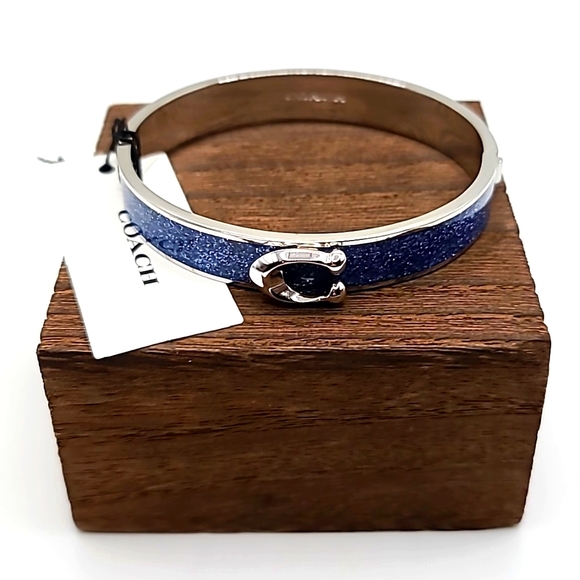 Coach Silver Blue Glitter C Logo Bangle Bracelet - Picture 3 of 6